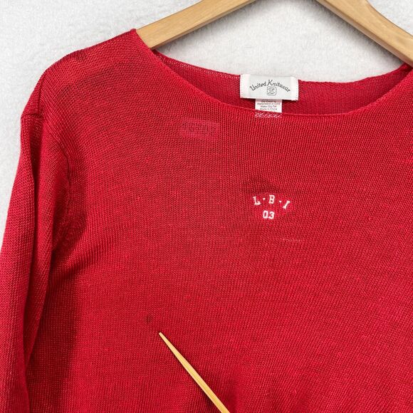 UNITED KNITWEAR Sweater Womens M Linen LBI 03 LONG BEACH ISLAND Pullover Red - Picture 12 of 16